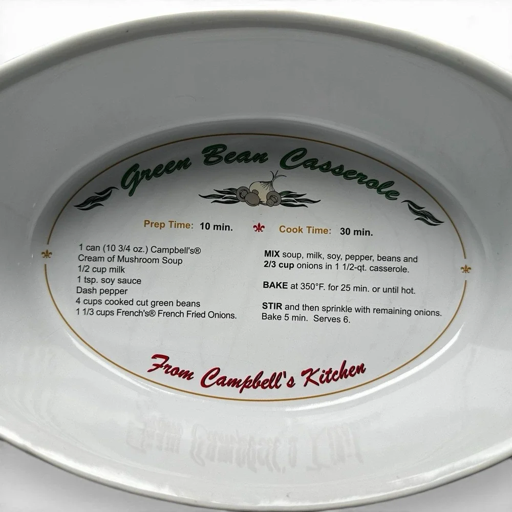 2005 Campbell's Green Bean Casserole Oval Dish W/ Classic Original Recipe Inside